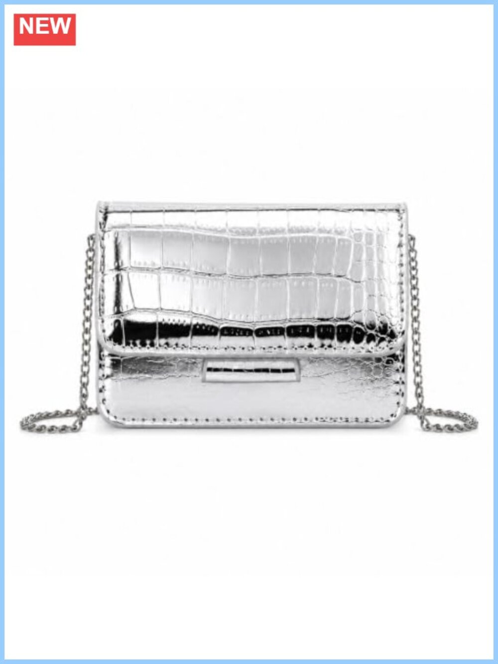 Mini Crossbody Bag Patent Leather Crocodile Purse Silver Chain Clutch Evening